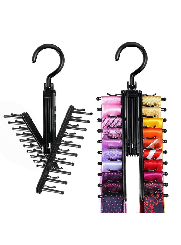 TINGOR Upgraded 2 PCS See Everything Cross X 20 Tie Rack Holder,Rotate to Open/Close Tie and Belt Hanger With Non-Slip Clips,360 Degree Swivel Space Saving Organizer