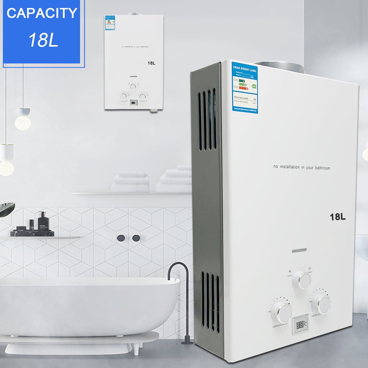 SUDEG 18L Tankless LPG Liquid Propane Gas 4.8GPM Instant Hot Water