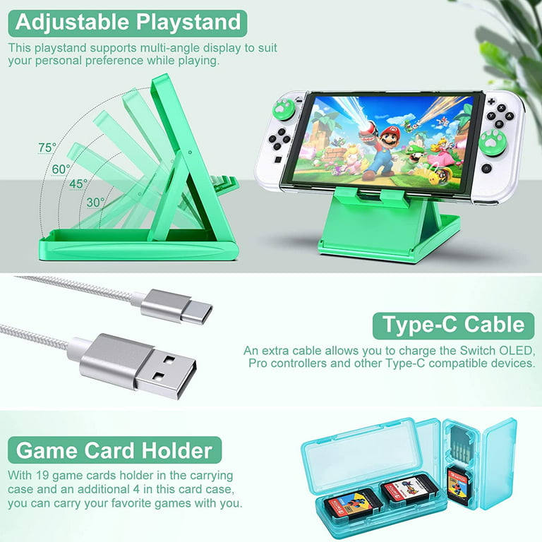 16 in 1 Nintendo Switch OLED Case Bundle, Nintendo Switch OLED Case  Accessories, Includes Screen Protector/Adjustable Stand & More-Green 