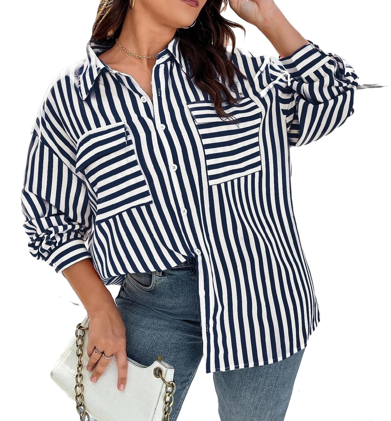 black and white striped blouse plus size