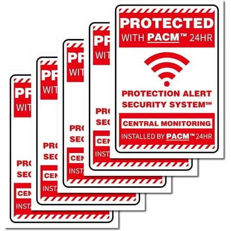 Surveillance Sign Sticker 5Pcs 10 × 7In Waterproofing Protected Warning Stickers Warnings Marks Paster PVC Protection Alert Decals for Safety Signs Adhesive Alerting Decal Workplace Use Gold