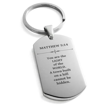 Stainless Steel Light of the World Matthew 5:14 Dog Tag Keychain Keyring