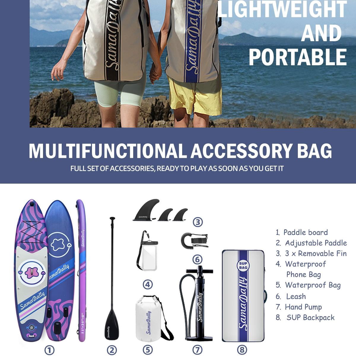 11' Stand Up Paddle Boards Surf Control with Premium SUP Board Accessories Backpack & Removable Fins, 34" Wide Inflatable Paddle Boards of All Skill Levels (Deep Purple)