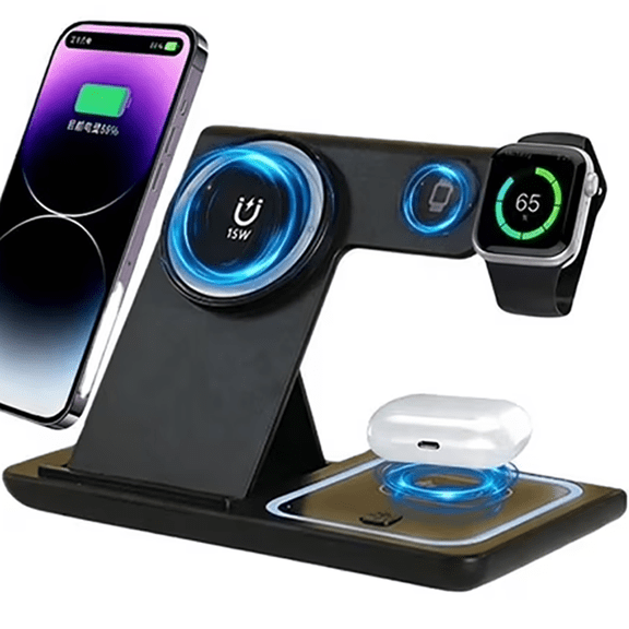 15W Wireless Charger,3 in 1 Charging Station Compatible with iPhone 17 16e 16 15 14 13 12 11 X Pro Max,Fast Charging Dock Compatible for Apple Watch & AirPods 4 3 Pro