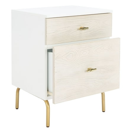 SAFAVIEH Genevieve Mid-Century 2 Drawer Nightstand White/White Washed