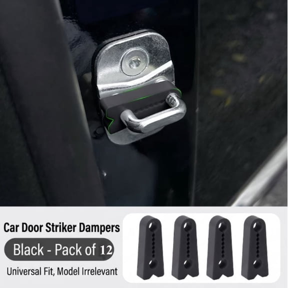 12pcs Universal Car Door Lock Damper Buffer Deadener Seal Shock-Absorbing Reduce Noise Silicone Latch Protective Cover (Black)