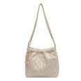 thumbnail image 1 of Bolso de hombro de la moda del bolso de mano del cuero de la PU de la cuerda que tira, bolso del cubo del hombro de la textura del bolso de cadena rómbica beige, 1 of 5