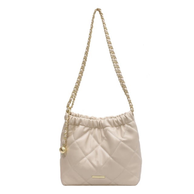 Bolso de hombro de la moda del bolso de mano del cuero de la PU de la cuerda que tira, bolso del cubo del hombro de la textura del bolso de cadena rómbica beige