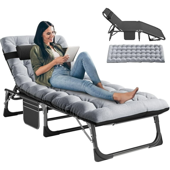 Slsy Folding Chaise Lounge Chair 5-Position, Folding Cot, Heavy Duty Patio Chaise Lounges for Outside, Poolside, Beach, Lawn, Camping