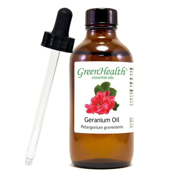 Geranium Essential Oil - 4 fl oz (118 ml) Glass Bottle w/Glass Dropper - 100% Pure - GreenHealth