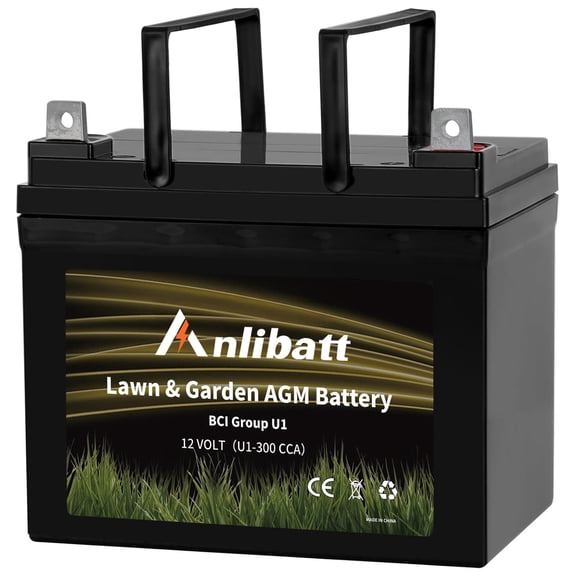 Anlibatt Lawn and Garden AGM Battery, Group Size U1 12 Volt, 300 CCA 28 Amp, Top Post for Lawn Mower/Tractor