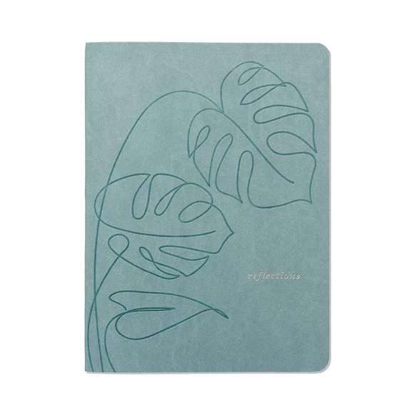 Carnet flexible Think Ink en cuir vegan bleu poussiéreux, motif Monstera Reflections - 15,2 x 20,3 cm, 192 pages lignées