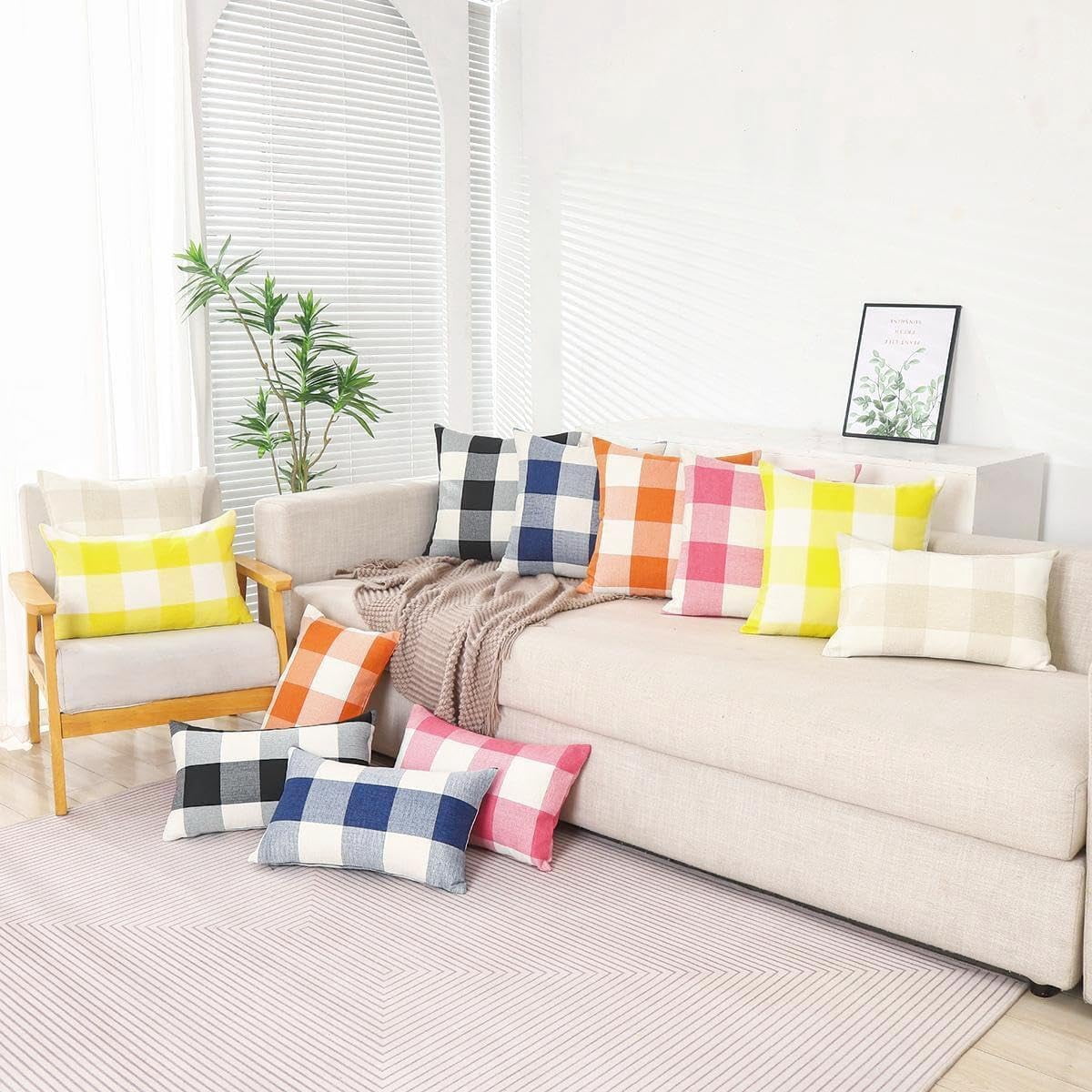Black and White Lumbar Plaid Pillow Covers 12x20 Set of 2 Black Buffalo Check Pillow Covers 12 x 20 Outdoor Farmhouse Lumbar Throw Pillows for Couch, Sofa and Patio