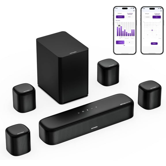 7.1ch Sound Bar with Dolby Atmos, Surround Sound System for TV with 4 Surround Speakers, Sound Bar for Smart TV with App Control, Soundbar with Subwoofer for Home Theater, HDMI eARC, Aura A60