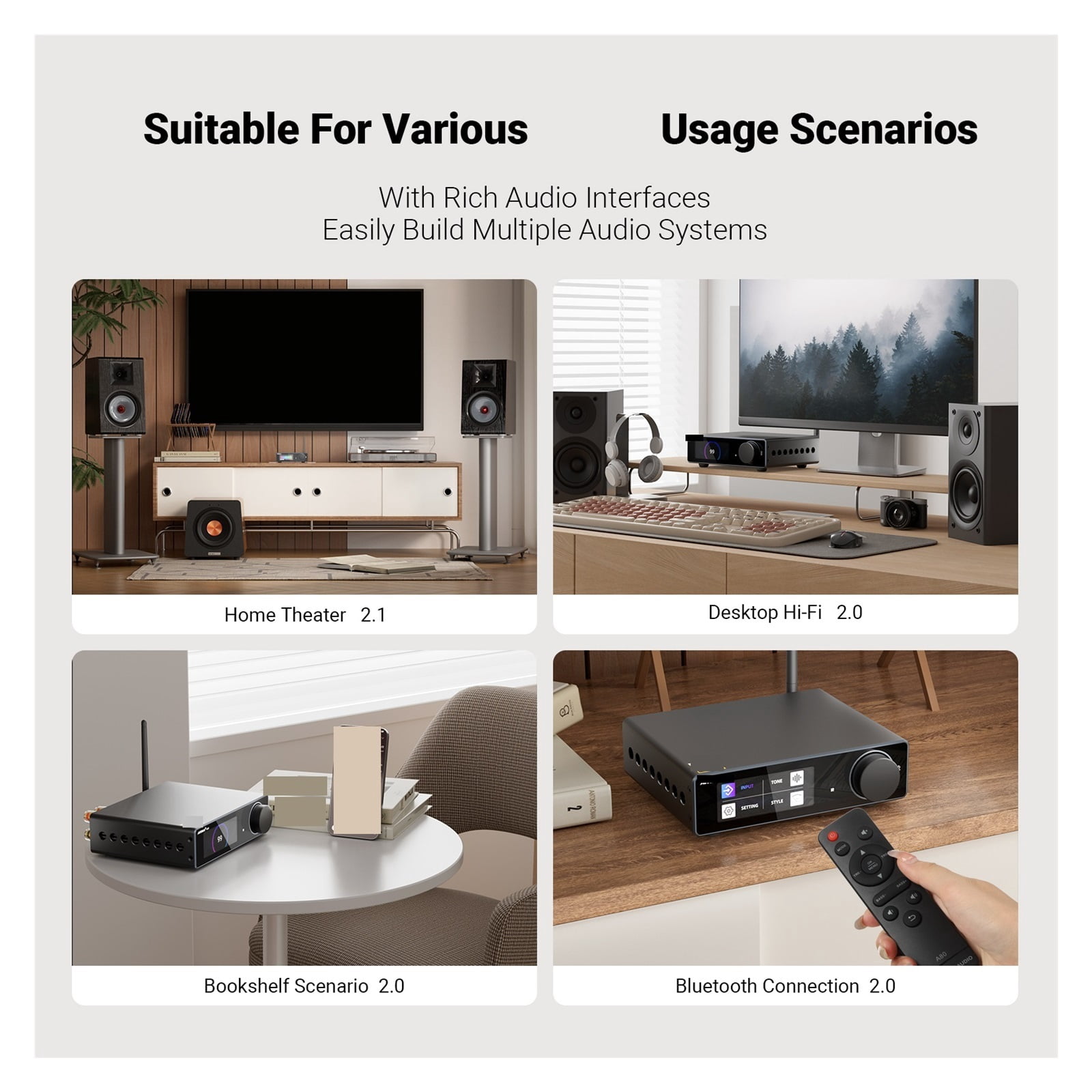 Bluetooth Stereo Power Amplifier 300Wx2 Class D 2.0 Digital Amp with RCA TRS OPT COA USB Input ,Bass & Treble Control