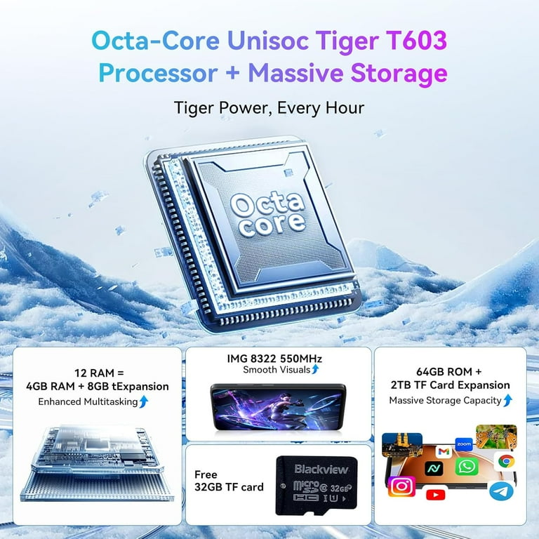 Blackview Unlocked Cell Phones Wave 8 4GB RAM 128GB ROM GSM 4G LTE