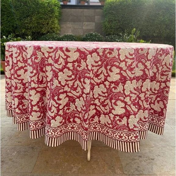 New Era Creation Red Print Table Cloth, Cover India Cotton Table Linen, Custom,Gift for Her,Indian Table Cloth Indigo Print