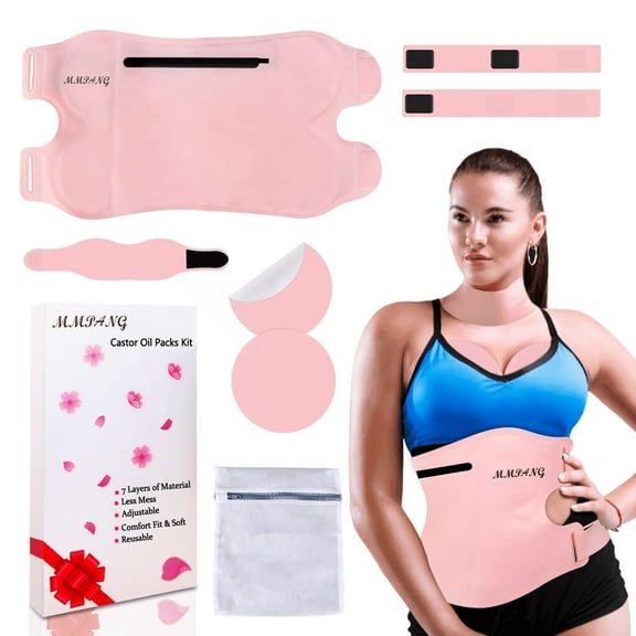 7 Pack Castor Oil Pack Wrap, Organic Castor Oil Pack with Anti Oil Leak Design, Organic Flannel Cotton Reusable Castor Oil Compress Pads for Men, Oil Not Included