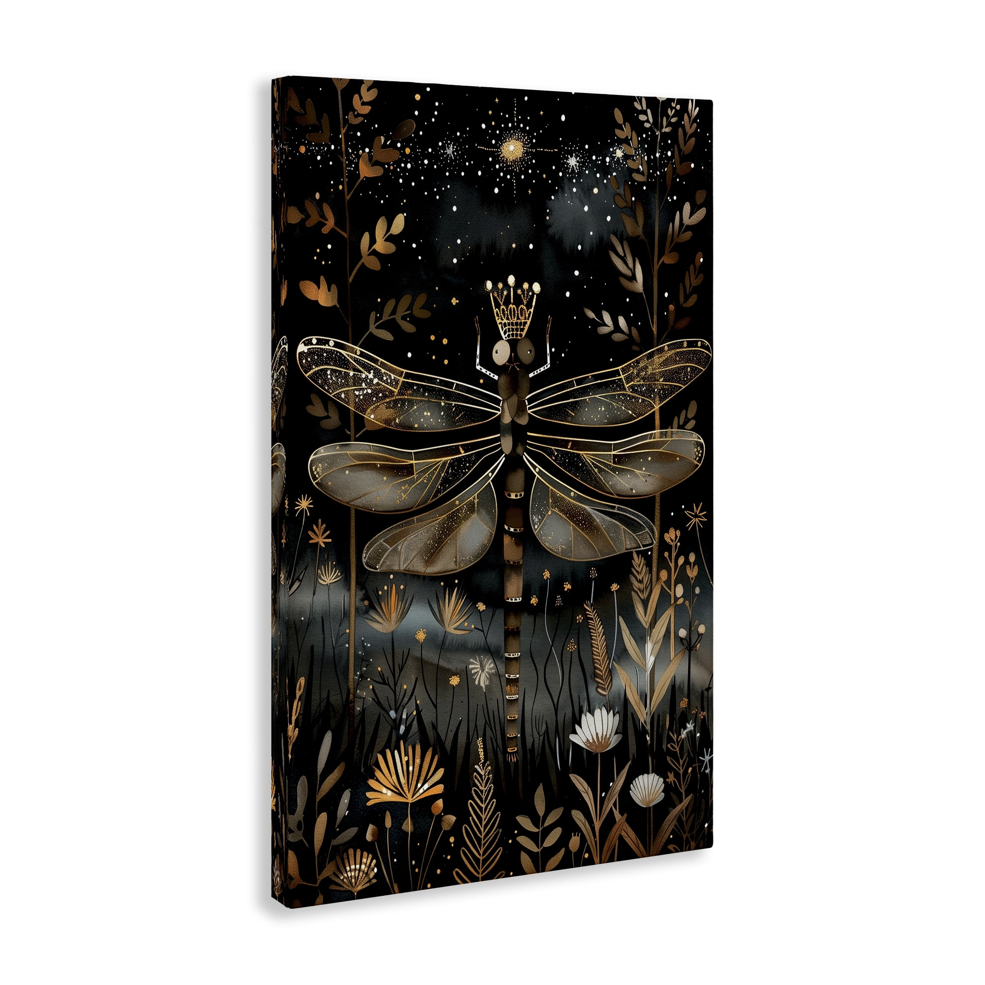 Stupell Industries Regal Gilded Dragonfly Animals & Insects Painting Gallery Wrapped Canvas Art Print Wall Art, 20 x 30