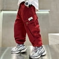 thumbnail image 5 of SonxaHe Big Boys Pants Fleece Warm Drawstring Elastic Joggers Loose Sports Winter Cargo Sweatpants Red,Sized 9-10, 5 of 7