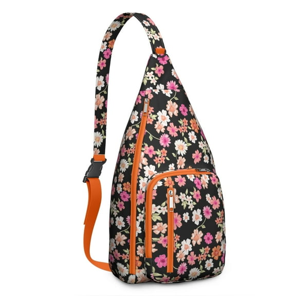 Daisy Print Sling Backpack - Cute Floral Crossbody Bag with Vintage Yellow Blooms, Lightweight Summer Daypack