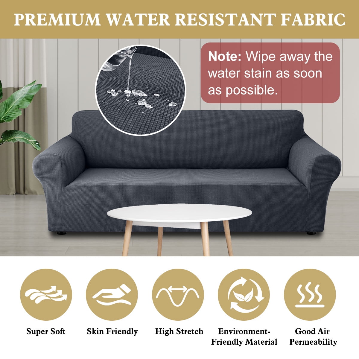 Sanmadrola Couch Cover Water Resistant Stretch Sofa Slipcover Jacquard Furniture Protector for Kids Pets Dog Cat, Dark Gray, Sofa
