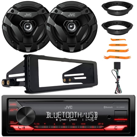 JVC KD-X280BT Single Din Bluetooth USB/AUX AM/FM Radio Digital Media In-Dash Stereo Receiver, Stereo Installation Kit, 2x 6.5" 300W Max 2-Way Coaxial Speakers W/Mounting Ring Adapters, Pry Tool Set
