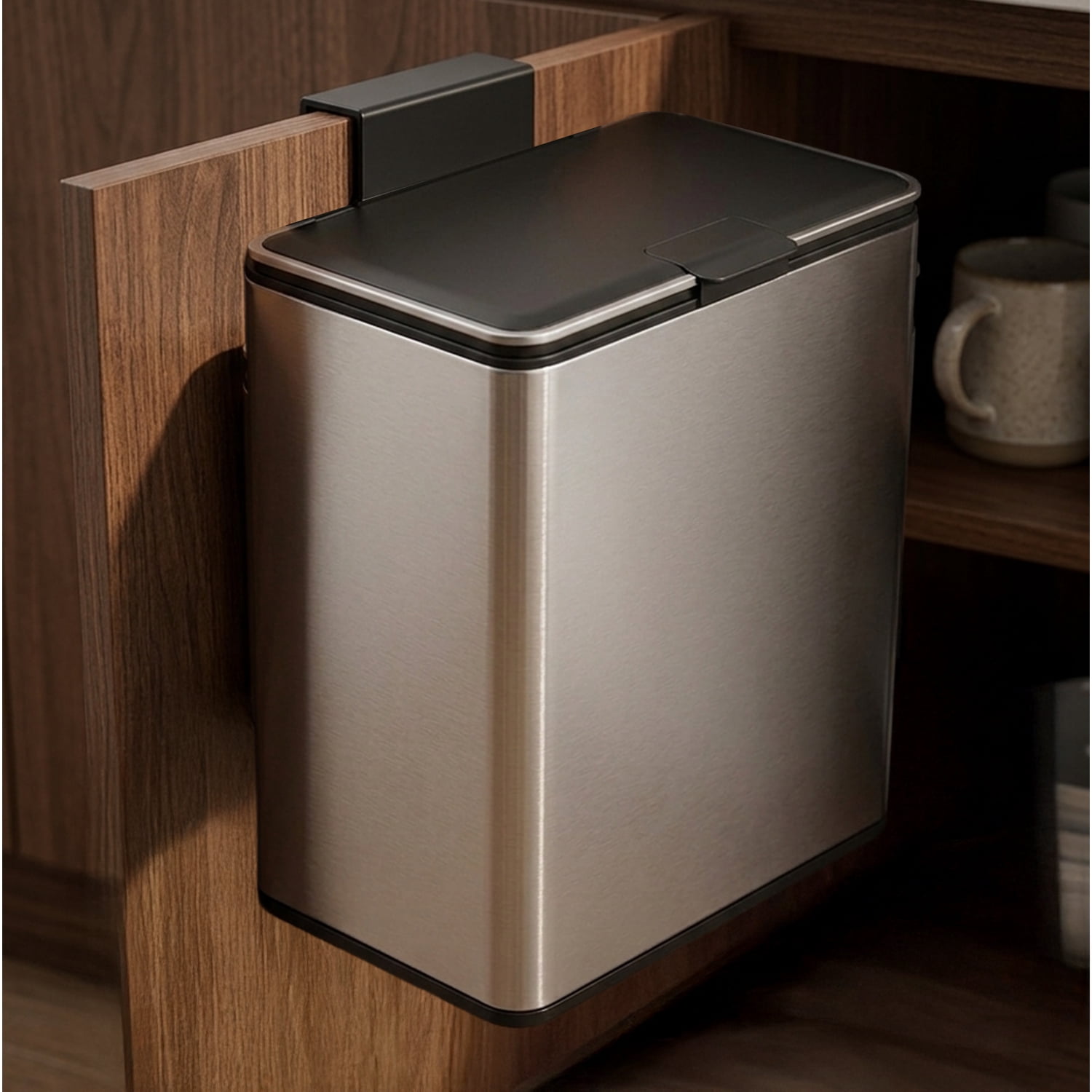 Simpli-Magic Kitchen Trash Can, 16 Gallon, Stainless Steel, Rectangular Step Garbage Bin With Lid, Dual Compartment Trash and Recycling, Silver