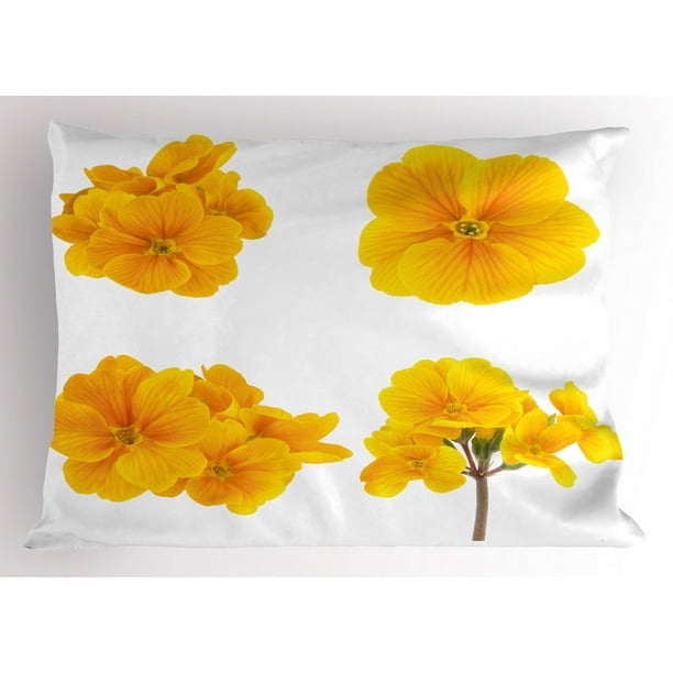 Yellow Flower Pillow Sham Gardening Themed Collection with Little