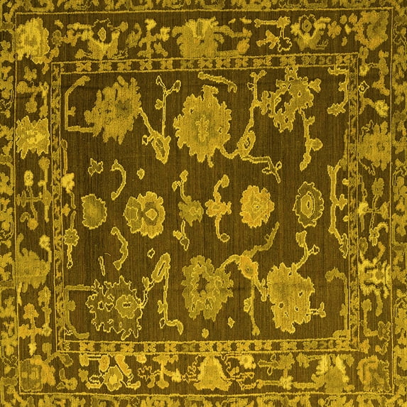 Ahgly Company Machine Washable Indoor Square Abstract Yellow Modern Area Rugs, 4' Square
