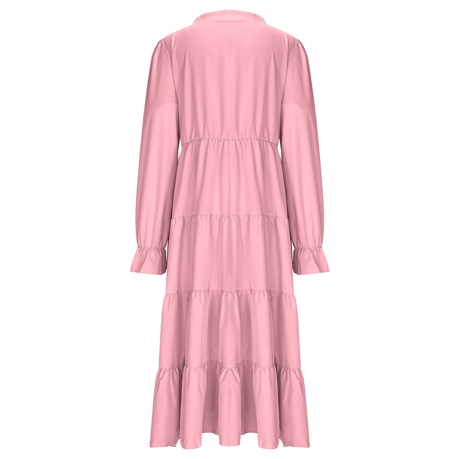Arnsht Long Sleeve Dress for Women 2025 Spring Fall V Neck Tiered A-line Spring Elegant Modest Flowy Wedding Guest Maxi Dresses Pink XL
