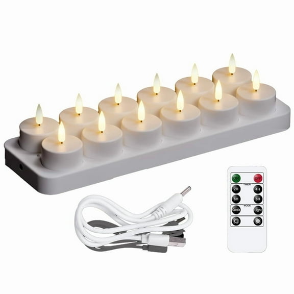 WM25 Rechargeable Tea Lights Candles, 12 Pcs Rechargeable Candles with Remote Charging Base,