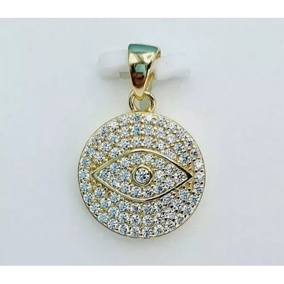 Real Moissanite 2Ct Round Cut Evil Eye Charm Pendant In 14k Yellow Gold Plated