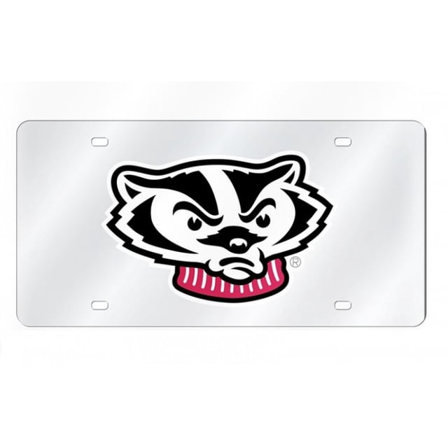 Wisconsin Bucky Badger Silver Laser License Plate