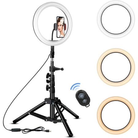 Image of Rovtop 10 inch Ring Light with Stand Tripod LED Phone Holder for Selfie Camera Photography Makeup Video Live Streaming