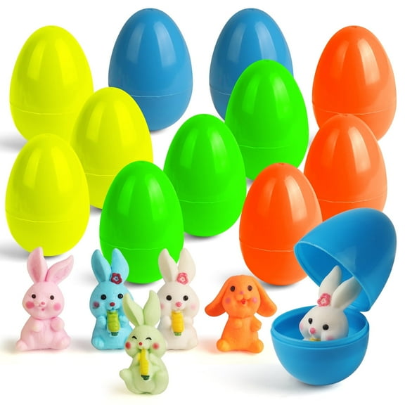 12 PCS Easter Eggs Filled with Squishy Toys, Easter Basket Stuffers for Toddler Boys Girls, Plastic Easter Eggs Filler Kawaii Stuff Squishy Easter Gifts for Kids, Easter Egg Hunt Party Favor