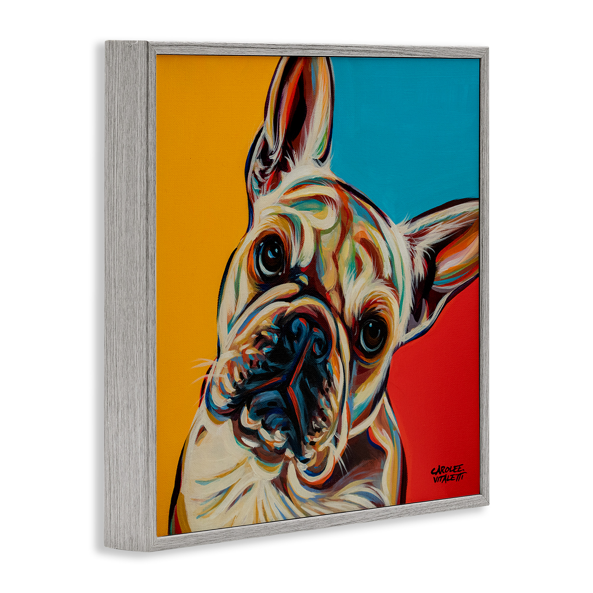 Stupell Industries French Bulldog Pop Portrait Animals & Insects Painting Gray Framed Art Print Wall Art, 12 x 12