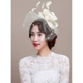 thumbnail image 4 of Bridal Feather Fascinator Birdcage Veil Ascot Race Hat Party Hair Accessories, 4 of 5