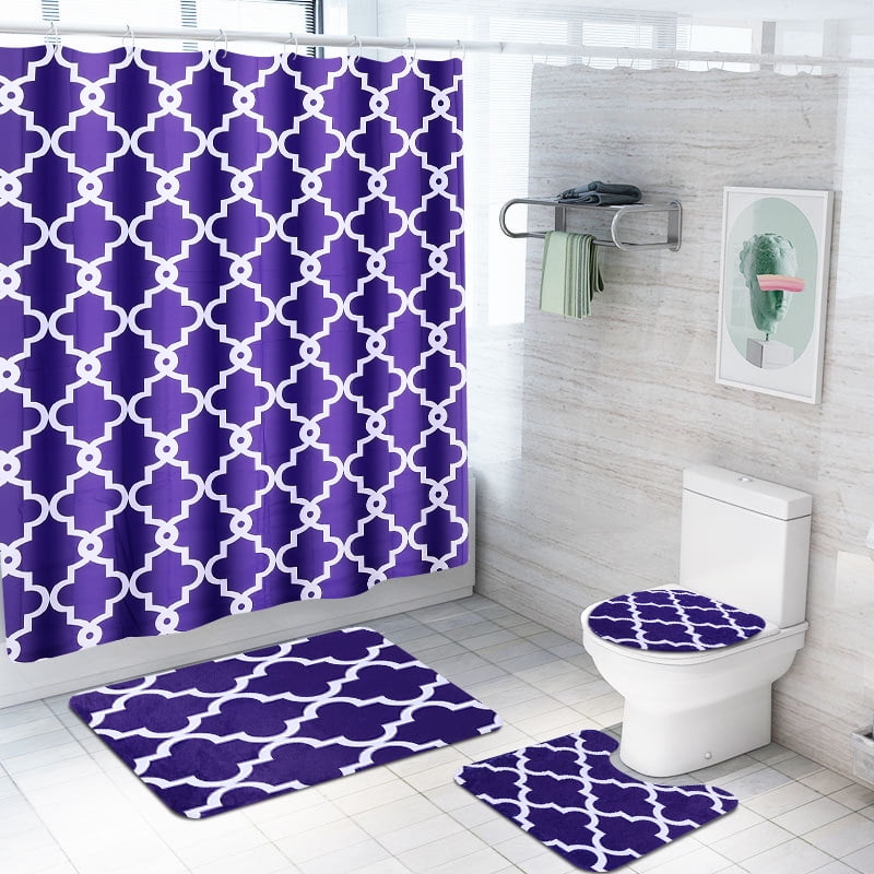 1/2/3/4pcs Bathroom Set, Moroccan Tile Quatrefoil Style