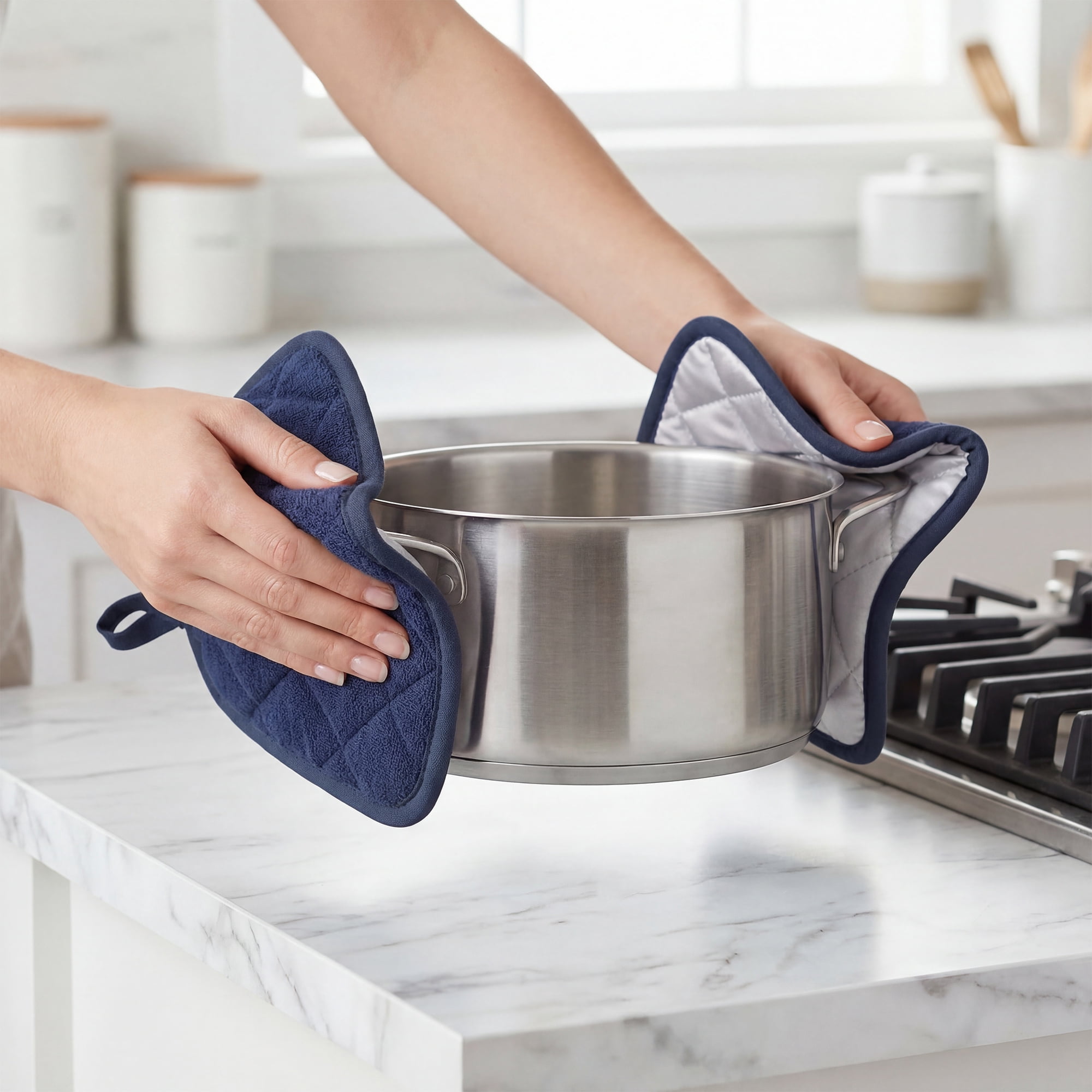 Unique Bargains Pot Holders Polyester Heat Resistant Trivets Non Slip Pads Dark Blue 2Pcs