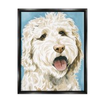 Stupell Industries Happy Shaggy Dog Portrait Painting Jet Black Floating Framed Canvas Print Wall Art, Design by Grace Popp