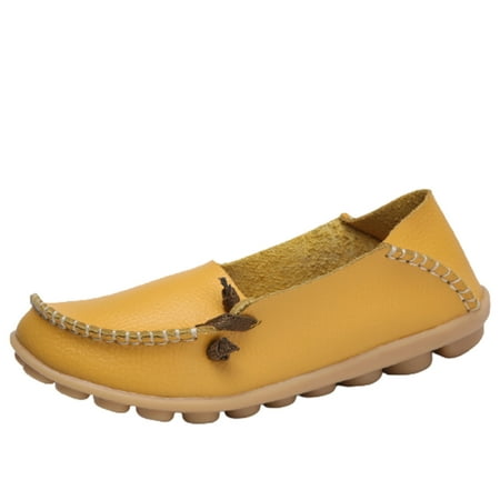 AnuirheiH Women Shoes Round Head Casual Flat Shoes Loafers Soft Bottom Casual Single Peas Shoes Clearance