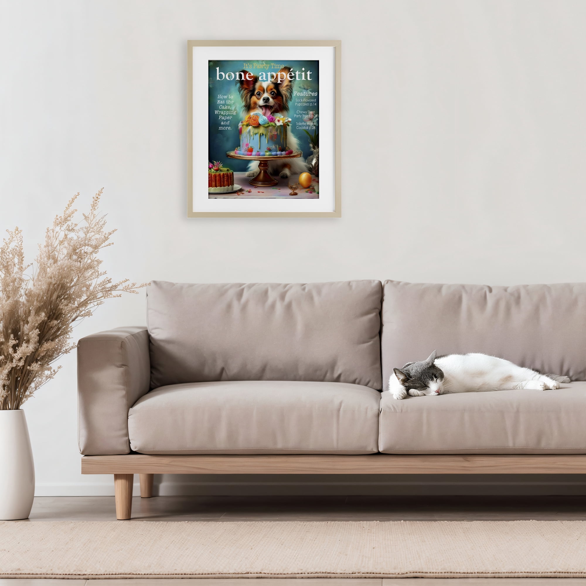 Stupell Industries Bone Appetit Dog Magazine Parody Birch Framed Print Under Glass, design by Grotto Studios
