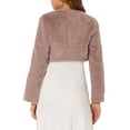 thumbnail image 3 of INSPIRE CHIC Women's Collarless Long Sleeve Open Front Faux Fur Shrug Cropped Coat S Dusty Pink, 3 of 6