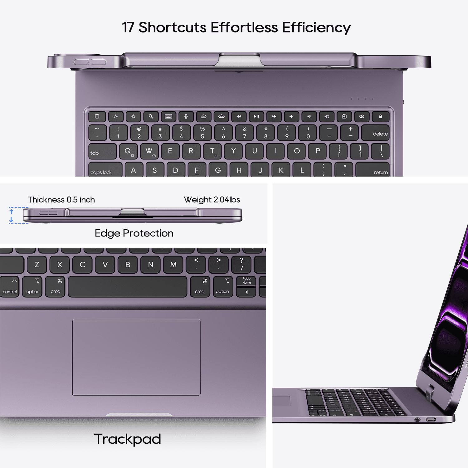 Pekarejue Wireless Keyboard Case Compatible with iPad Air 13-inch (M4 M3 M2) & iPad Pro 13 inch (M4 M5), iPad Pro 12.9-inch (6th-3rd): Rotatable Cover with Pencil Holder, Trackpad, RGB Backlit Purple