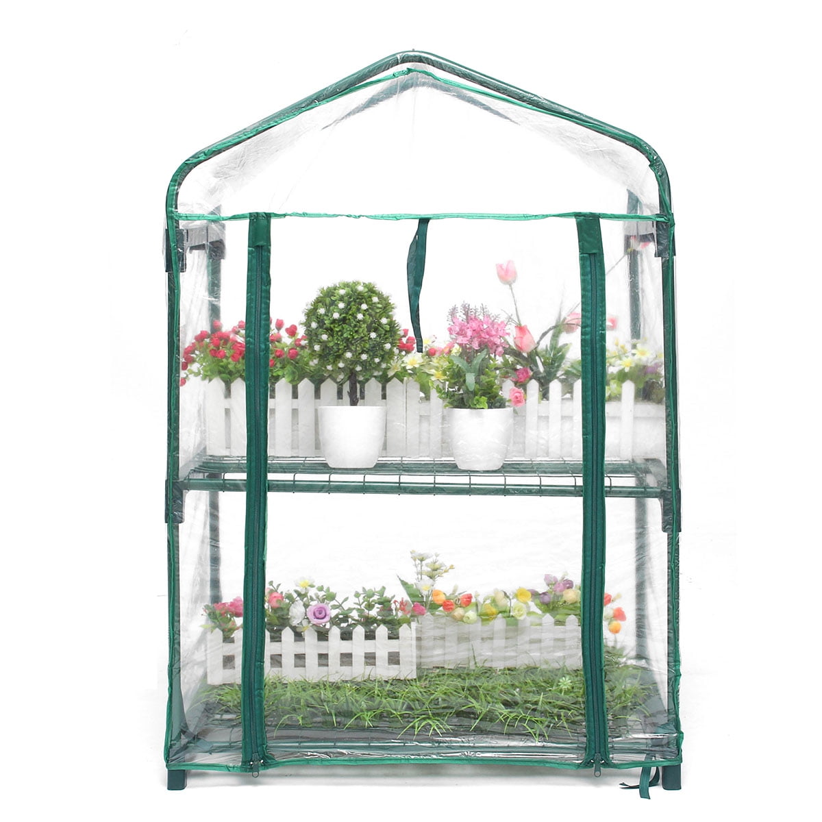2 Tier Mini Greenhouse Portable Sturdy Shelves Plastic Cover Roll Up Zipper Door Greenhouse For Gardens Patios Backyards Indoor Outdoor Grow Plants Seedlings Herbs Flowers Walmart Com Walmart Com
