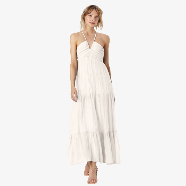 WILLBEST Vestidos con Curvas para Mujer, Vestido Informal sin Mangas con Hombros Descubiertos y Tirantes Finos de Color Liso con Cuello En V y Empalme Largo para Mujer Grande