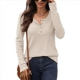 thumbnail image 3 of Blusas de Mujer, Corte Entallado, Cuello en V, Botones, Camisa Henley Albaricoque XXL, 3 of 10
