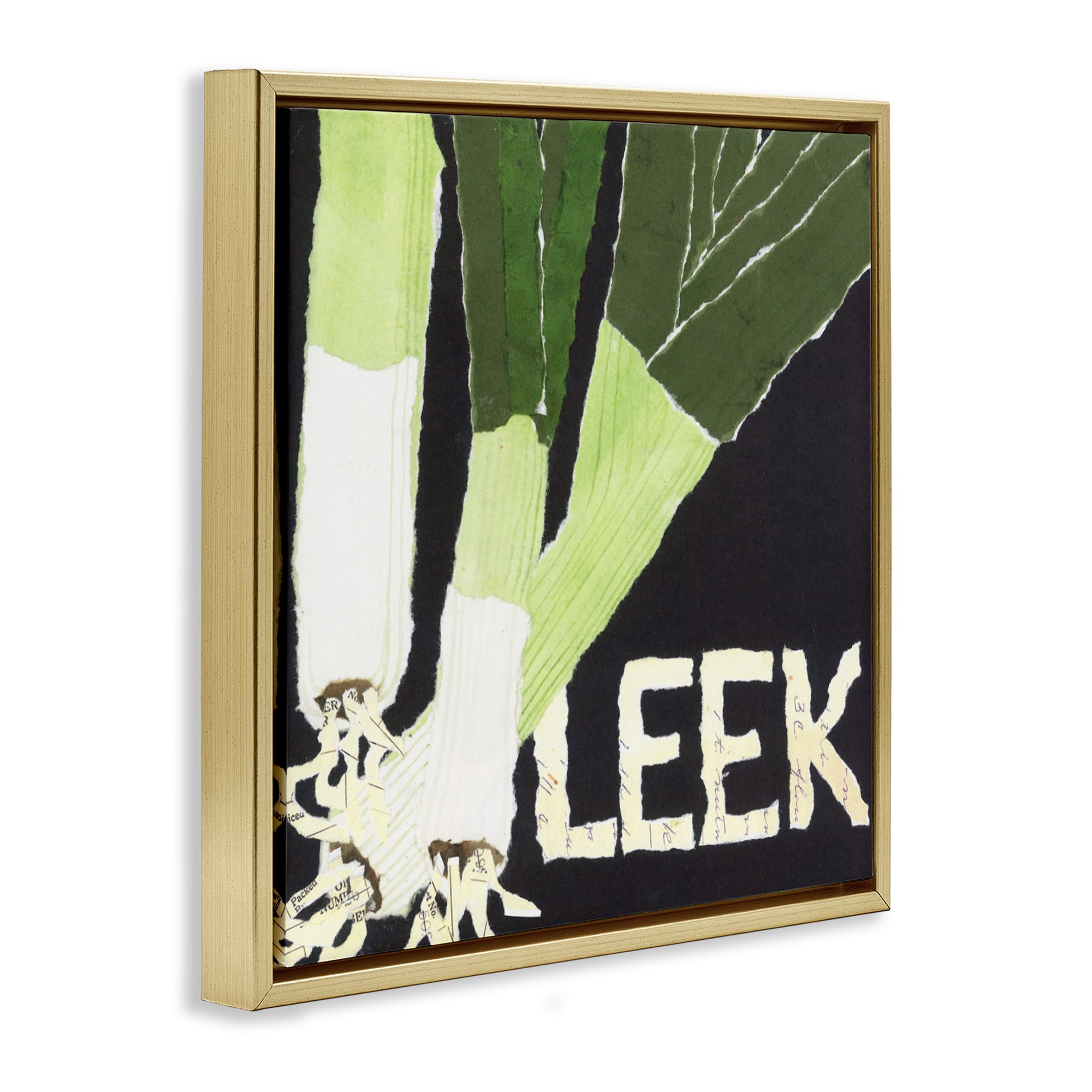 Stupell Industries Collaged Leek Vegetable Gold Framed Floater Canvas Wall Art, design by Nancy Overton