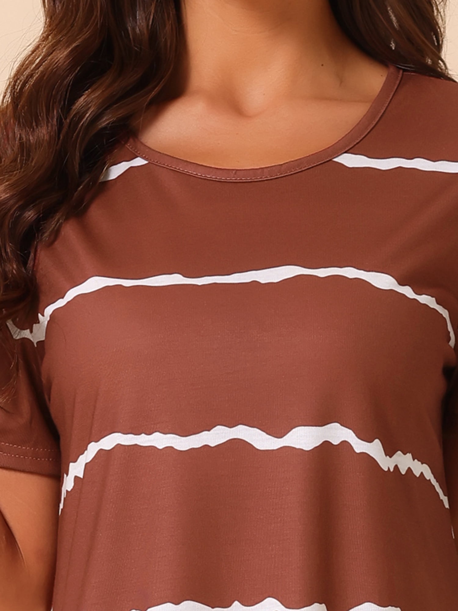 DARING DIVA Women's Round Neck Striped Short Sleeve Sleepshirt Nightgown S Burgundy